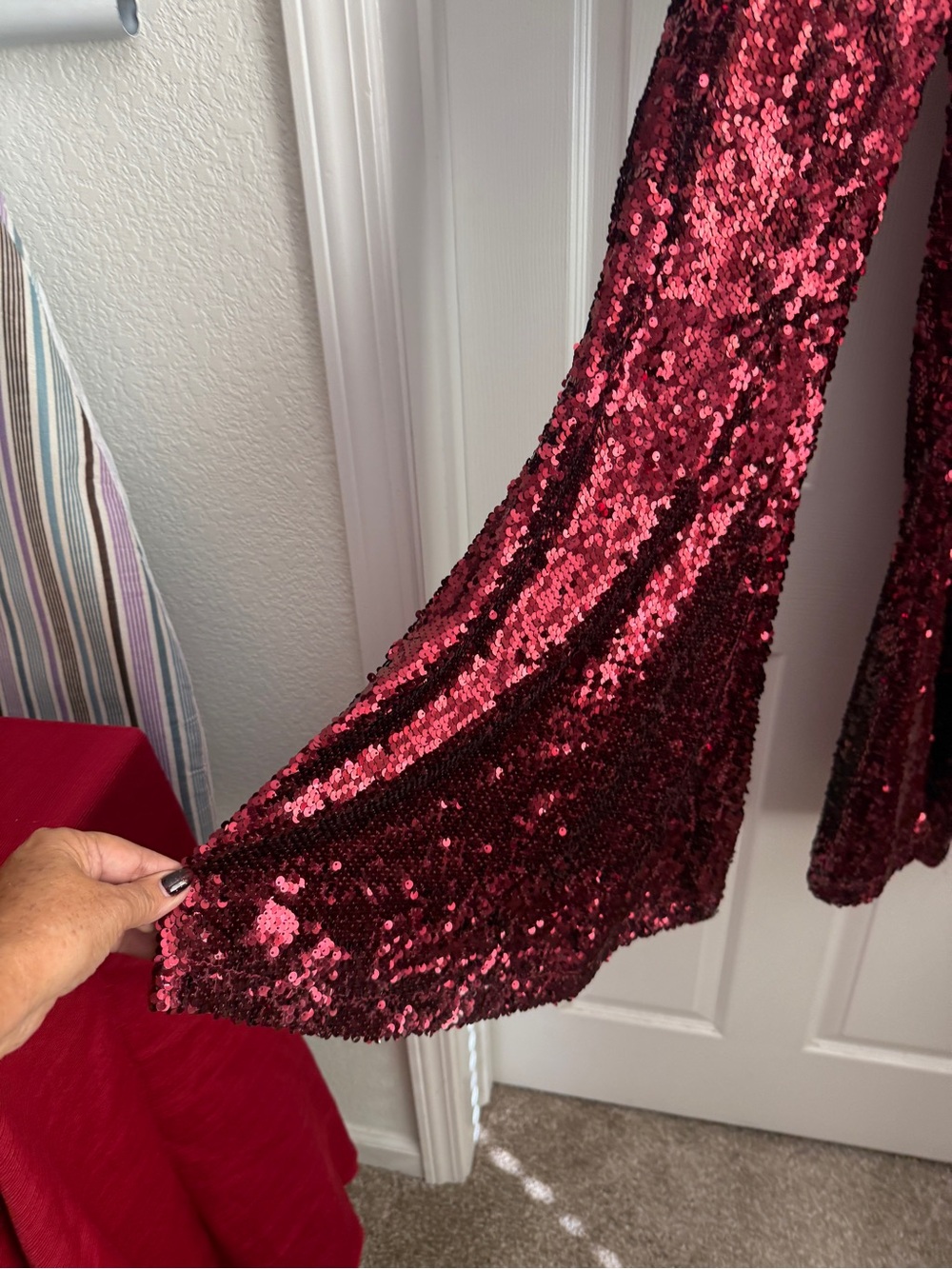 L&B Wine Sequin Maxi Skirt